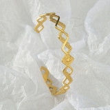 Stainless steel octagon diamond braided hollow opening adjustable bracelet