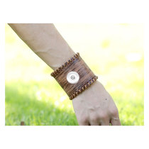 Punk wide leather bracelet  genuine leather for 18MM jewelry snap