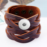 Punk Vintage Men's Wide Leather Cowhide Bracelet Hand woven Leather Bracelet genuine leather for 18MM jewelry snap