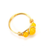 Hand Wrapped Gold Agate Pearl Crystal Natural Stone Ring Female Adjustable Ring