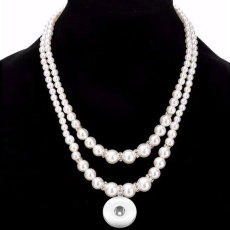 Simple double layer pearl necklace with diamonds 18MM Snaps button jewelry wholesale