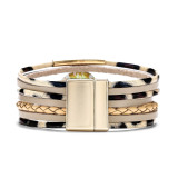 Bohemian bracelet leopard grain leather magnet clasp bracelet multi-layer leather bracelet