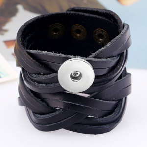 Punk Vintage Men's Wide Leather Cowhide Bracelet Hand woven Leather Bracelet genuine leather for 18MM jewelry snap