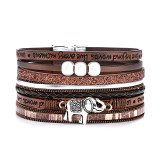 Elephant Alloy Multilayer Bohemian Magnet Buckle Leather Bracelet Print Bracelet Fashion Retro