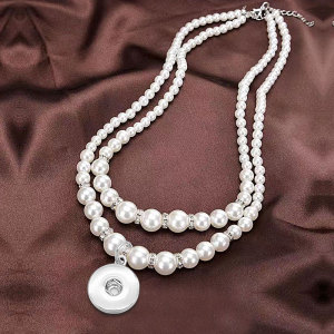 Simple double layer pearl necklace with diamonds for 18MM jewelry snap fastener