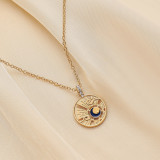Metal Vintage Compass Coin Moon Alloy Pendant Necklace 46CM+5CM Chain
