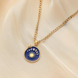 Metal Vintage Compass Coin Moon Alloy Pendant Necklace 46CM+5CM Chain