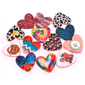 Pretty Leopard print Love pattern Heart Photo Resin snap button  fit 18mm snap jewelry