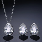 Two piece set of water drop necklace earrings inlaid AAA zircon jewelry set