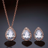 Two piece set of water drop necklace earrings inlaid AAA zircon jewelry set