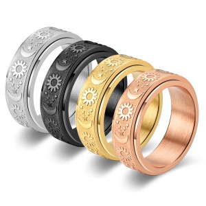 Stainless steel star moon sun ring rotatable decompression ring