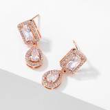 Geometric Square Earrings Feminine Elegant Water Drop Zircon Earrings