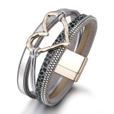 19.5CM Bohemian multi-layer leather love bracelet Fashion magnet clasp bracelet