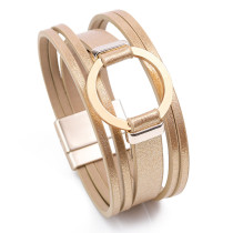 Fashion zinc alloy magnetic buckle leather woven bracelet