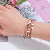 Multi layer magnet clasp alloy woven leather bracelet