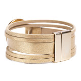 Fashion zinc alloy magnetic buckle leather woven bracelet