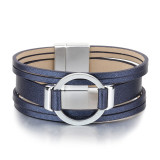 Fashion zinc alloy magnetic buckle leather woven bracelet