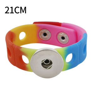 21cm  bracelet with 15mm width colorful silicone stretch fit 20mm snap button