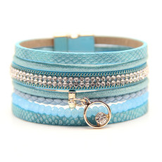 3.5 * 19.5CM multi-layer color leather rope zircon bracelet Multi color women's alloy magnet buckle tassel bracelet