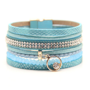 3.5 * 19.5CM multi-layer color leather rope zircon bracelet Multi color women's alloy magnet buckle tassel bracelet