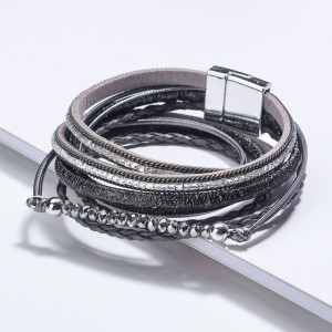 38CM multilayer long square diamond multilayer bead jewelry magnet clasp woven bracelet