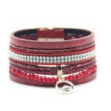 3.5 * 19.5CM multi-layer color leather rope zircon bracelet Multi color women's alloy magnet buckle tassel bracelet