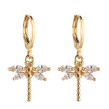 Zircon earrings Dragonfly star rose earrings
