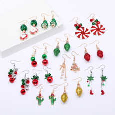 Cartoon Christmas earrings Santa Claus bell