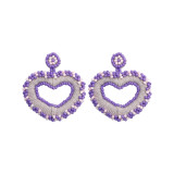New Valentine's Day Bead sequins hand woven Mijubohemian heart-shaped earrings