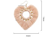 New Valentine's Day handmade rope knotted cotton thread gold thread peach heart tassel earrings
