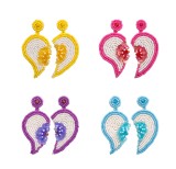 New Valentine's Day Asymmetrical Earrings Woven Hand made DIY Love Sequins Bead Earrings
