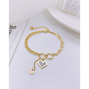 Double layer splicing chain bracelet ring heart zircon stainless steel bracelet
