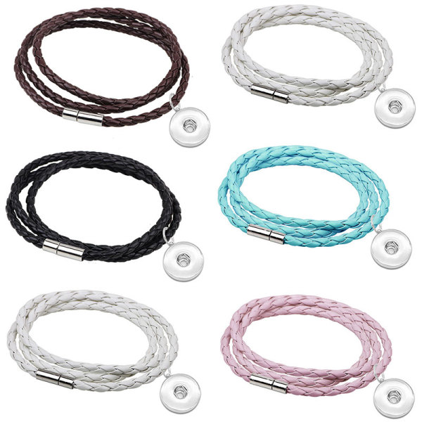 Braided fried dough twist Leather Rope Bracelet Handrope for 18MM Snaps Jewelry