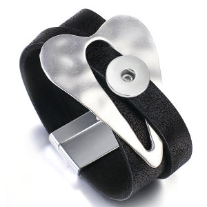 Leather Alloy Bracelet  Magnet Buckle Women's Bracelet for 18MM Snaps Jewelry
