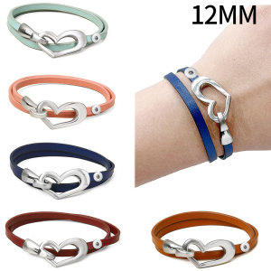 Love Europe and America Leather Bracelet for 12MM Snaps Jewelry