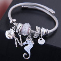 Stainless steel adjustable seahorse shell crystal tassel bracelet bracelet