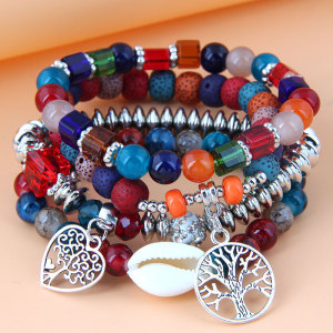 Life Tree Shell Bracelet Bohemian Multi layer Crystal Bracelet Hollow out Love Color Beads Bracelet