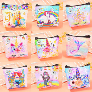 Cartoon Unicorn Mermaid Zipper Coin Bag fit 18mm Snaps button jewelry