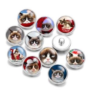 20MM  Christmas Cat  Print glass snaps buttons  DIY jewelry