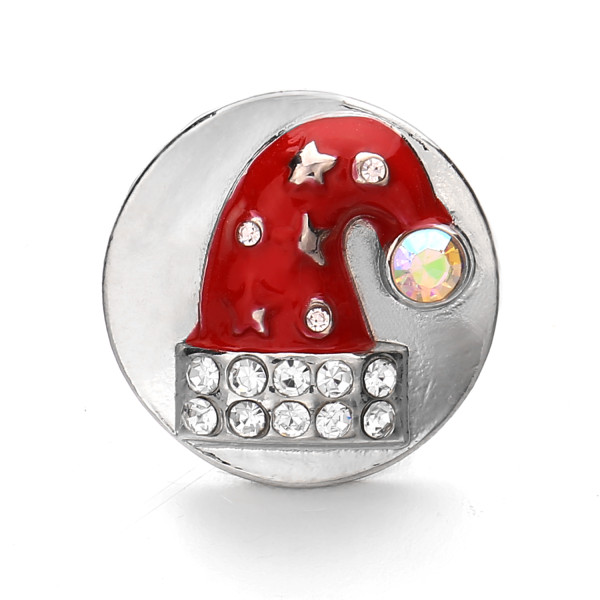 20MM Christmas hat silver plated with Rhinestone and Enamel KC7427 interchangeable snaps jewelry