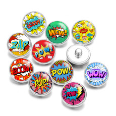 20MM POW BOOM WOW words Print glass snaps buttons  DIY jewelry