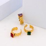 Stainless steel adjustable colored zircon ring