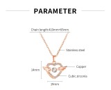 Stainless steel Valentine's Day heart-shaped angel wing zircon pendant with rose gold plated chain