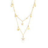 Stainless steel double layer star set zircon necklace