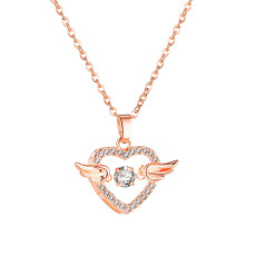 Stainless steel Valentine's Day heart-shaped angel wing zircon pendant with rose gold plated chain