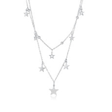 Stainless steel double layer star set zircon necklace