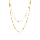 Stainless steel double pearl necklace