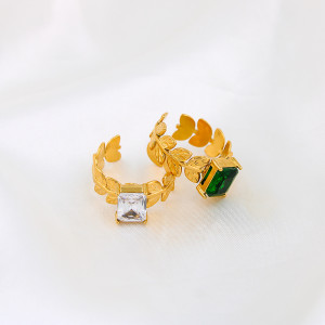 Stainless steel adjustable colored zircon ring
