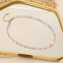 Rice bead necklace Sweet pearl collarbone chain Stainless steel necklace