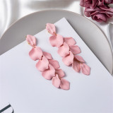 Rose Petal Leaf Long Earrings